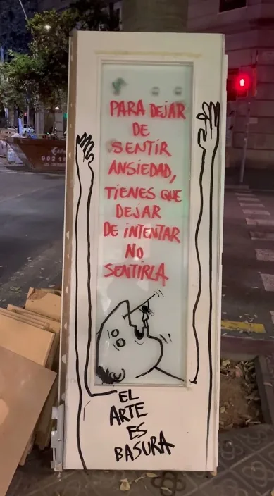 Ansiedad – street art in Barcelona: scene from the Art Is Trash video by Francisco de Pájaro