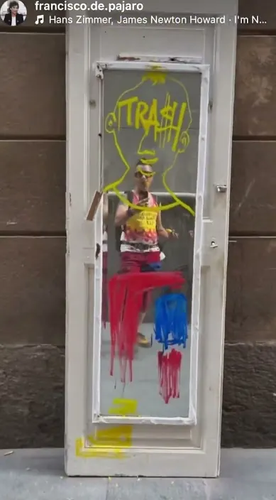 Autorretrato – street art in Barcelona: scene from the Art Is Trash video by Francisco de Pájaro
