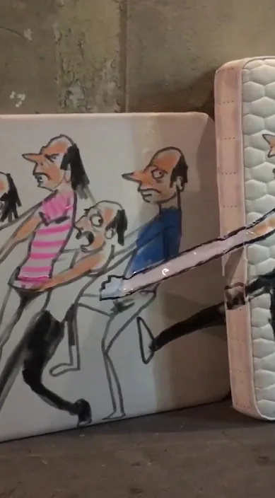 Basura en Barcelona – street art: scene from the Art Is Trash video by Francisco de Pájaro