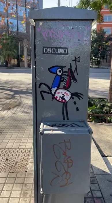 Caballo policía www. es – street art in Barcelona: scene from the Art Is Trash video by Francisco de Pájaro