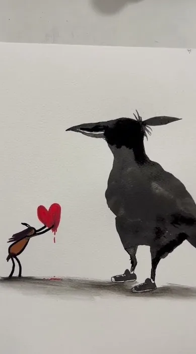Crow es – street art in Barcelona: scene from the Art Is Trash video by Francisco de Pájaro