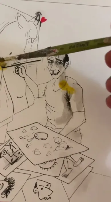 Cúrcuma pura – street art in Barcelona: scene from the Art Is Trash video by Francisco de Pájaro