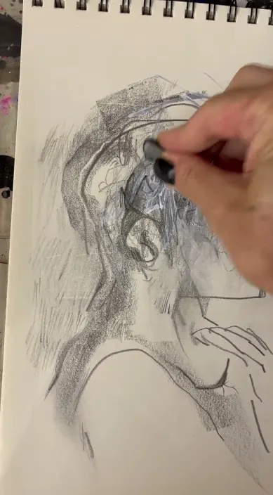 Pencil drawing of a figure made in a studio, Barcelona, Art Is Trash