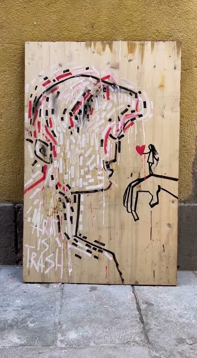 Frente a frente – street art in Barcelona: scene from the Art Is Trash video by Francisco de Pájaro