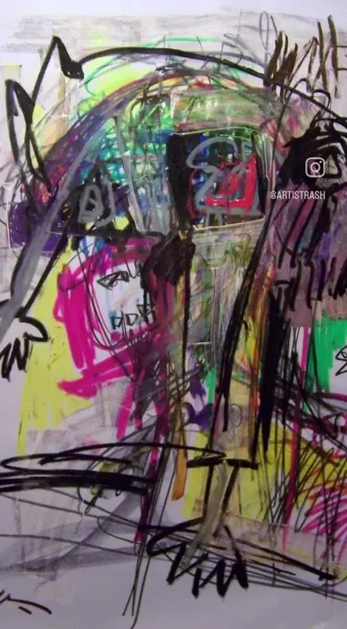 Abstract painting in neon colours, Barcelona, Art Is Trash