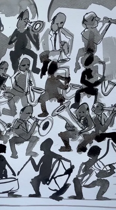 La orquesta – street art in Barcelona: scene from the Art Is Trash video by Francisco de Pájaro