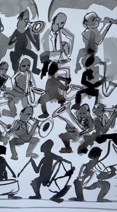 La orquesta – street art in Barcelona: scene from the Art Is Trash video by Francisco de Pájaro