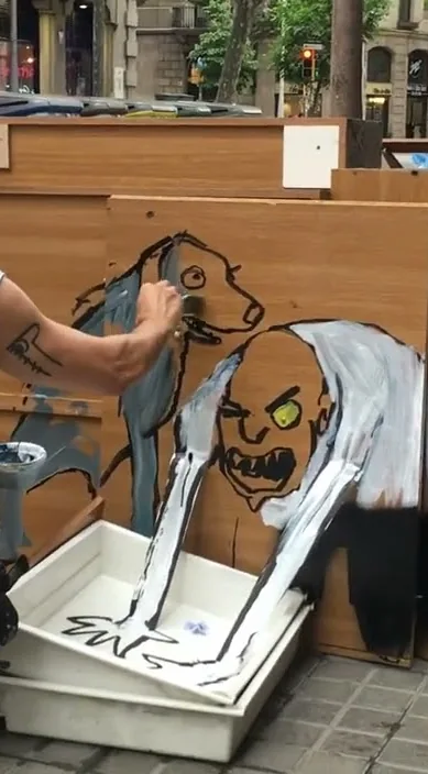 Lo que no tengo deTRASH lo tengo delante – street art in Barcelona: scene from the Art Is Trash video by Francisco de Pájaro