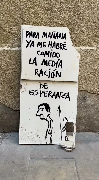 Media ración – street art in Barcelona: scene from the Art Is Trash video by Francisco de Pájaro