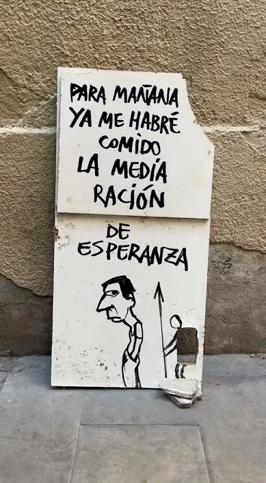 Media ración – street art in Barcelona: scene from the Art Is Trash video by Francisco de Pájaro