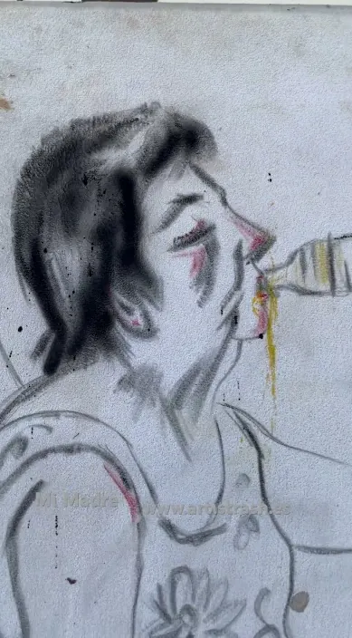 Portrait drawing of the artist's mother, shown in Zafra, Art Is Trash