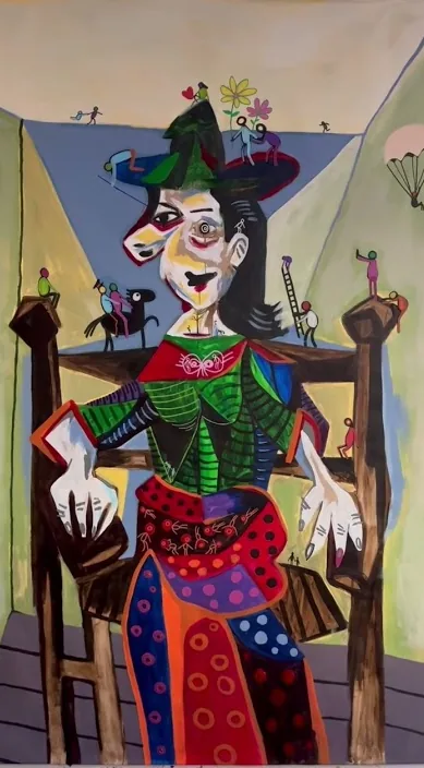 Mujer con followers es – street art in Barcelona: scene from the Art Is Trash video by Francisco de Pájaro