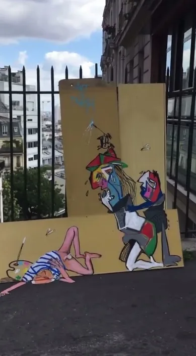 Picasso 50° aniversario es – street art: scene from the Art Is Trash video by Francisco de Pájaro
