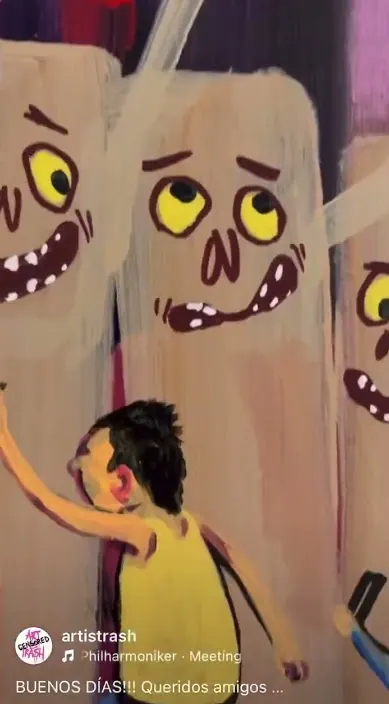 Pintura nueva – street art in Barcelona: scene from the Art Is Trash video by Francisco de Pájaro