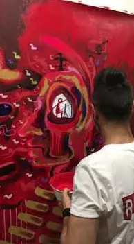 Pintura ROJA en el estudio – street art in Barcelona: scene from the Art Is Trash video by Francisco de Pájaro