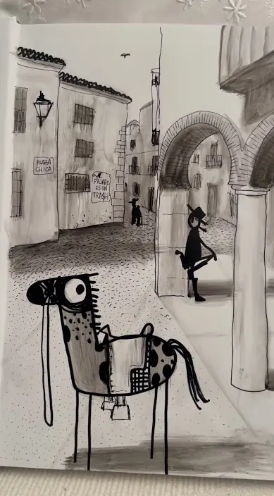 Plaza chica zafra – street art: scene from the Art Is Trash video by Francisco de Pájaro