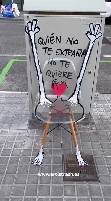 Quien te extraña – street art in Barcelona: scene from the Art Is Trash video by Francisco de Pájaro