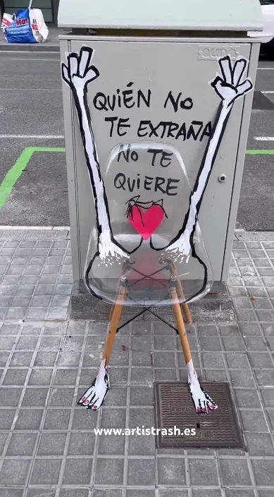 Quien te extraña – street art in Barcelona: scene from the Art Is Trash video by Francisco de Pájaro