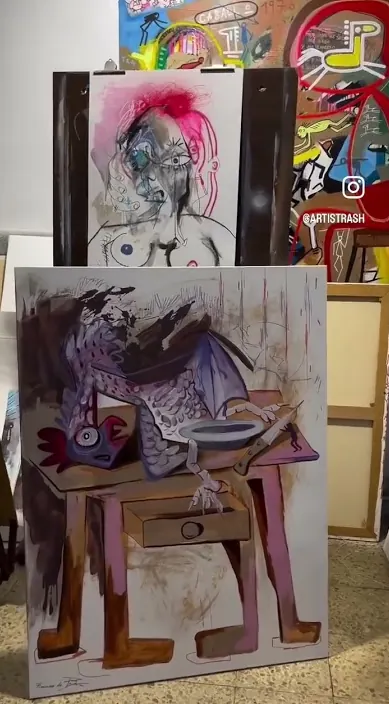 Silencio en el estudio – street art in Barcelona: scene from the Art Is Trash video by Francisco de Pájaro