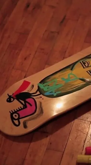 Tra$hboard for skateboard art exhibition 2016 – street art in New York: scene from the Art Is Trash video by Francisco de Pájaro