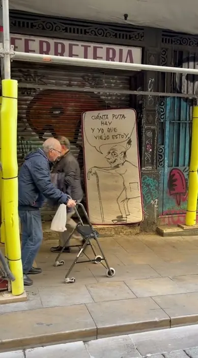 Viejoven. www. es – street art in Barcelona: scene from the Art Is Trash video by Francisco de Pájaro
